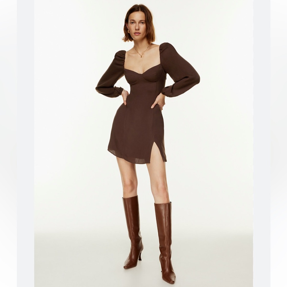 Aritzia Brown Puff Sleeve Dress